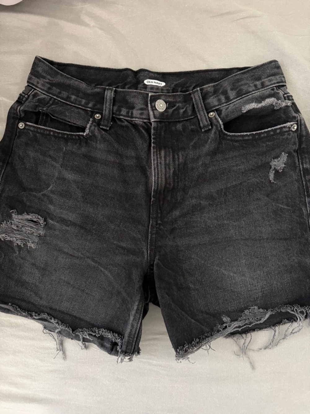 Black Distressed Frayed Denim Shorts